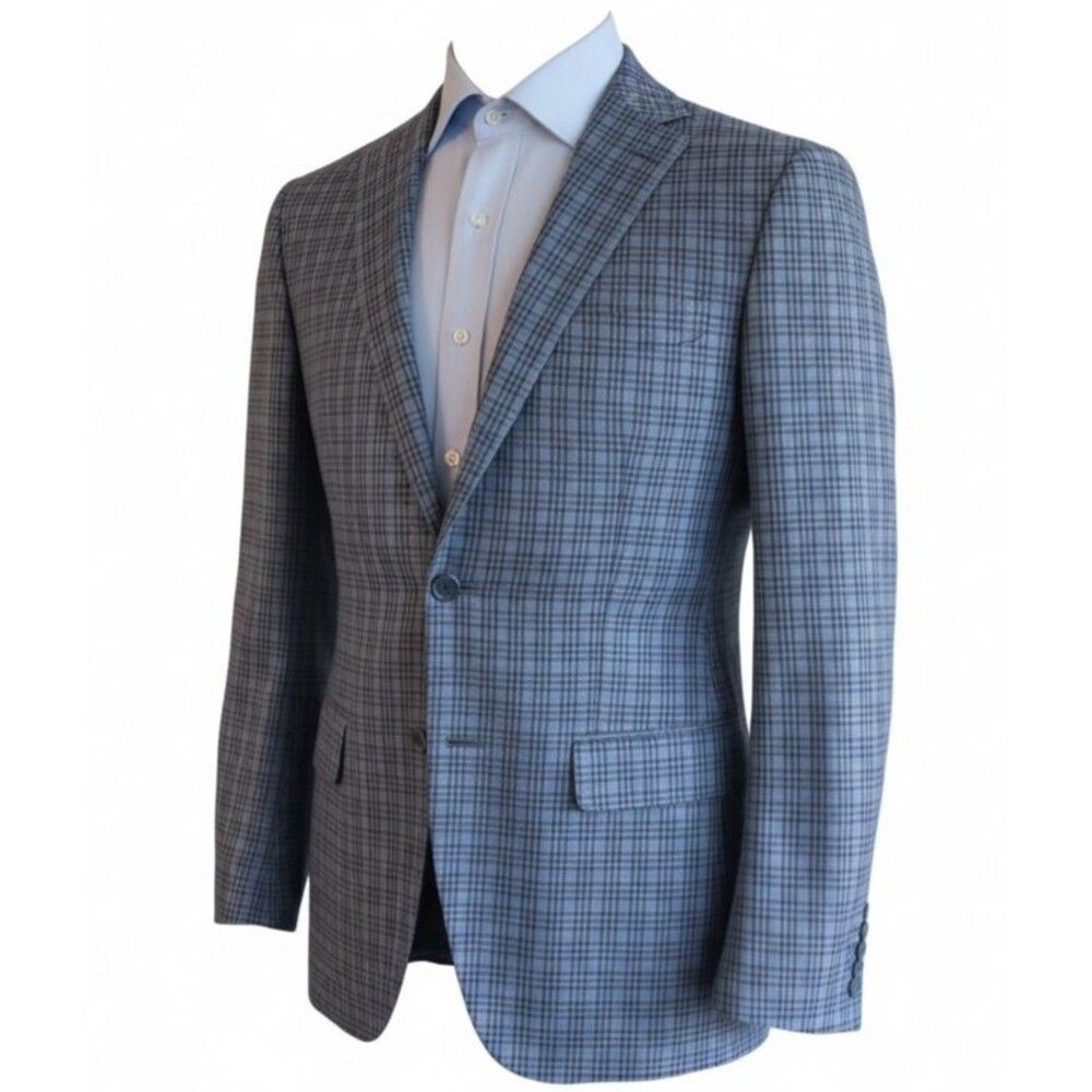 RALPH LAUREN Mens Blazer 38R Sport Coat Two Button Suit Jacket Blue Plaid Linen